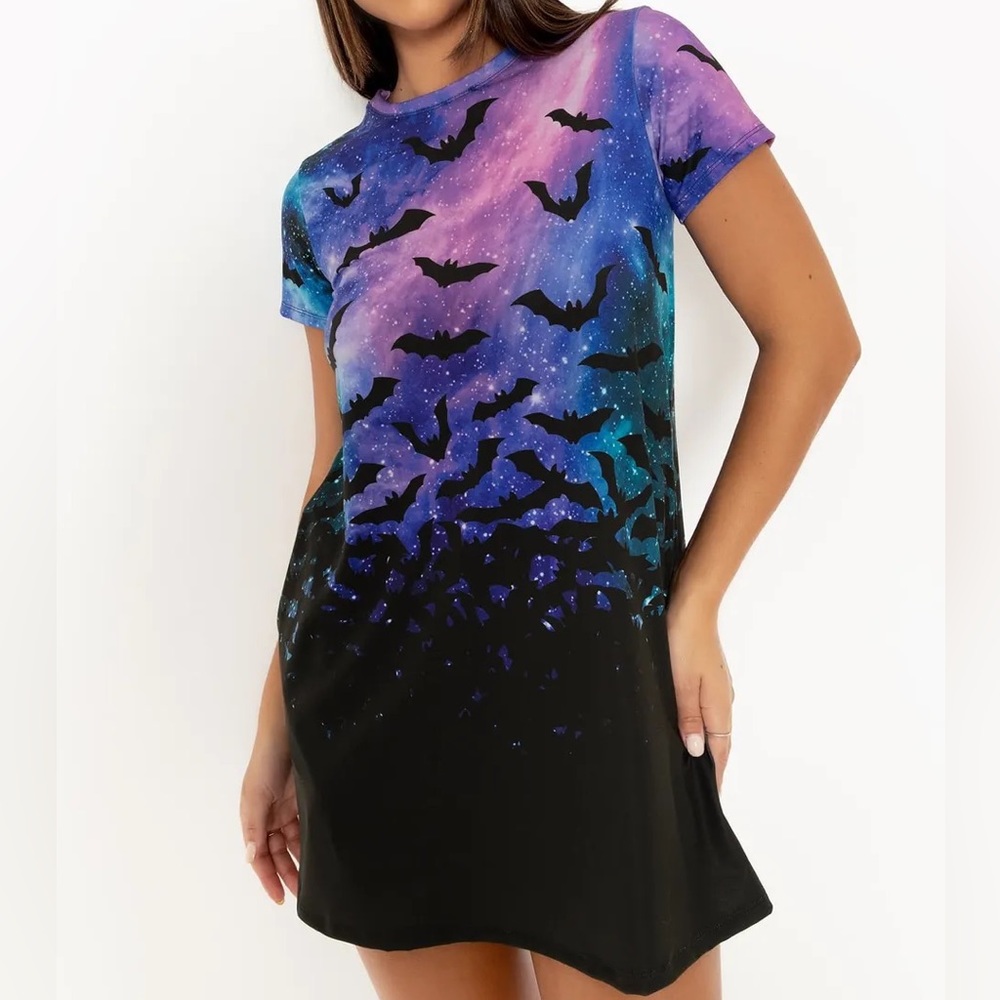 Blackmilk “BATS IN SPACE SWING TEE DRESS - LIMITED” Size Medium M NWT